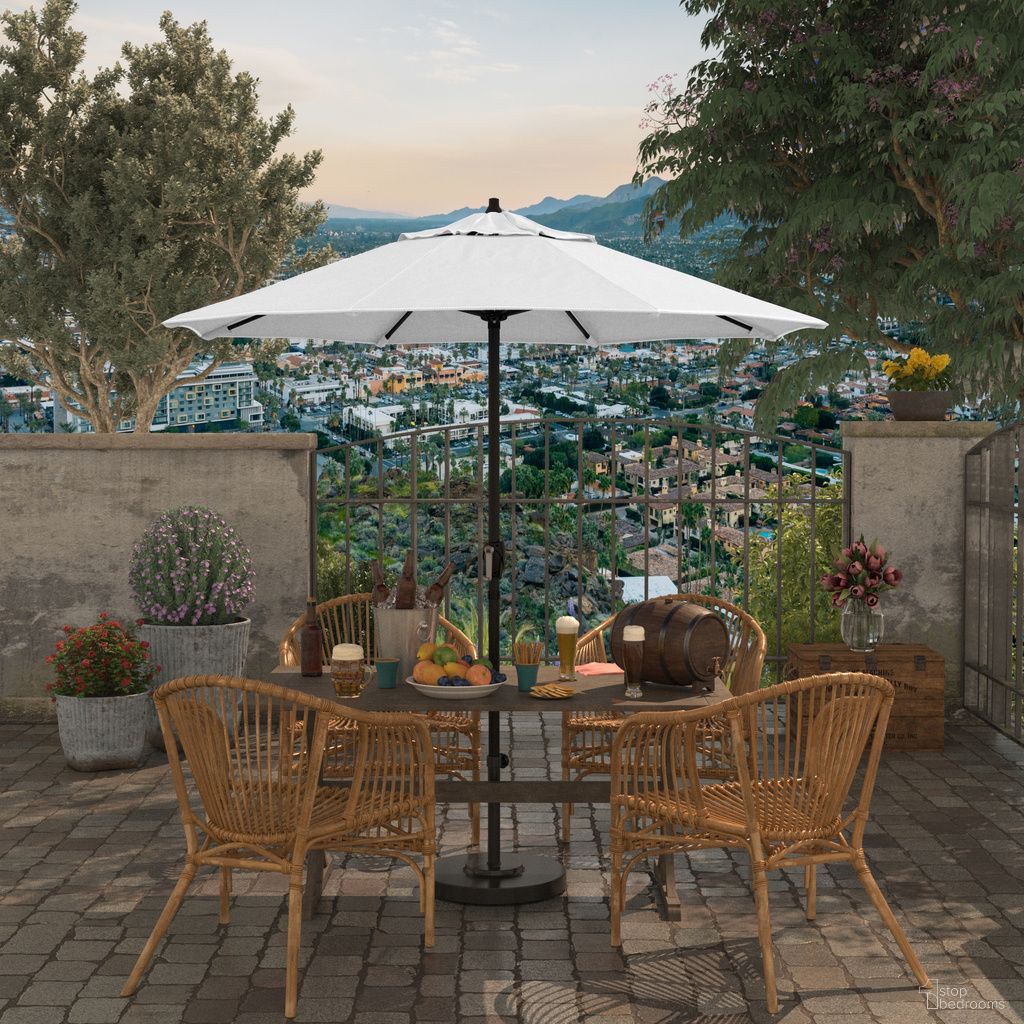 Casa 7.5' Patio Umbrella with Aluminum Pole Ribs Auto Tilt Crank Lift with Olefin Fabric In White and Stone Black