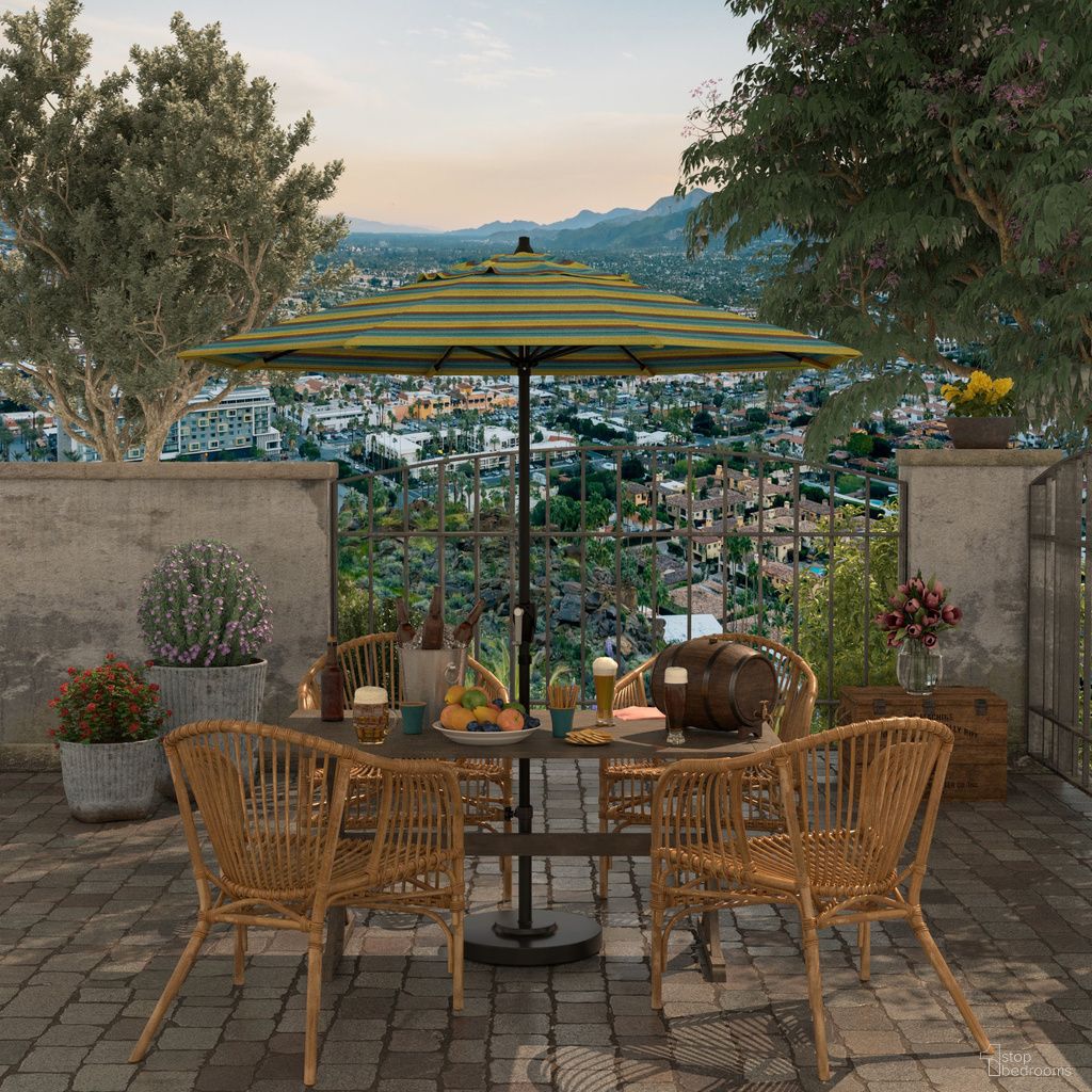 Casa 7.5' Patio Umbrella with Aluminum Pole Ribs Auto Tilt Crank Lift with Sunbrella Fabric In Astoria Lagoon and Stone Black