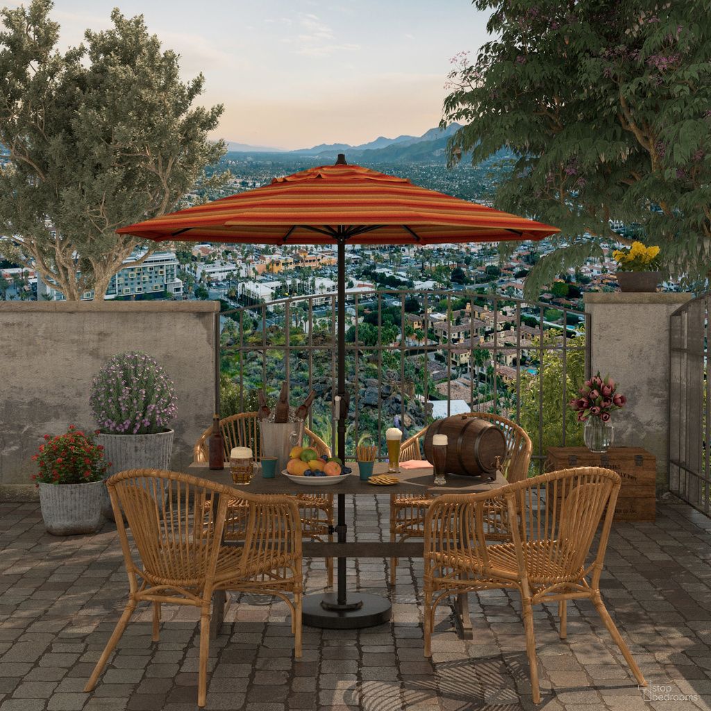Casa 7.5' Patio Umbrella with Aluminum Pole Ribs Auto Tilt Crank Lift with Sunbrella Fabric In Astoria Sunset and Bronze
