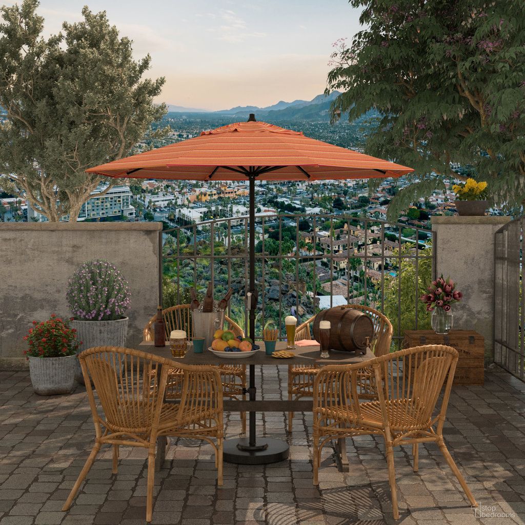 Casa 7.5' Patio Umbrella with Aluminum Pole Ribs Auto Tilt Crank Lift with Sunbrella Fabric In Dolce Mango and Bronze