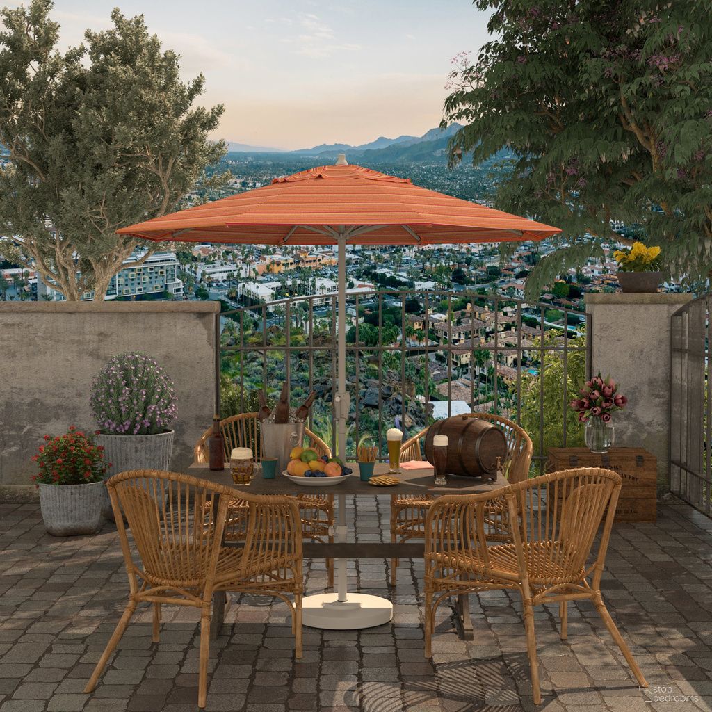 Casa 7.5' Patio Umbrella with Aluminum Pole Ribs Auto Tilt Crank Lift with Sunbrella Fabric In Dolce Mango and Matte White