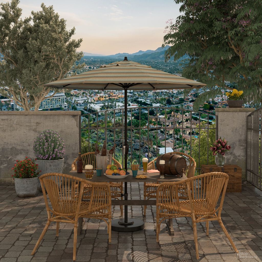 Casa 7.5' Patio Umbrella with Aluminum Pole Ribs Auto Tilt Crank Lift with Sunbrella Fabric In Gateway Mist and Bronze