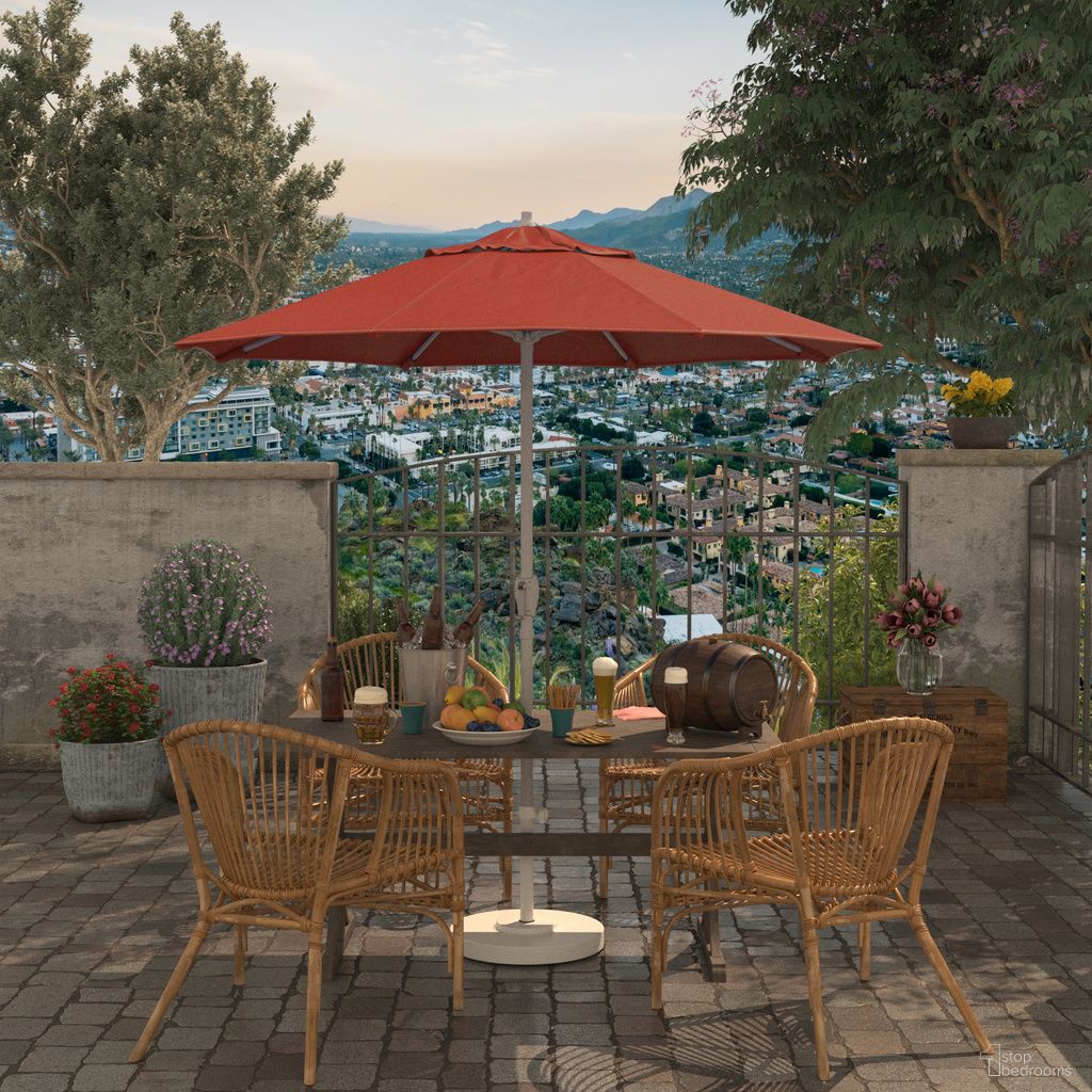 Casa 7.5' Patio Umbrella with Aluminum Pole Ribs Auto Tilt Crank Lift with Sunbrella Fabric In Jockey Red and Matte White