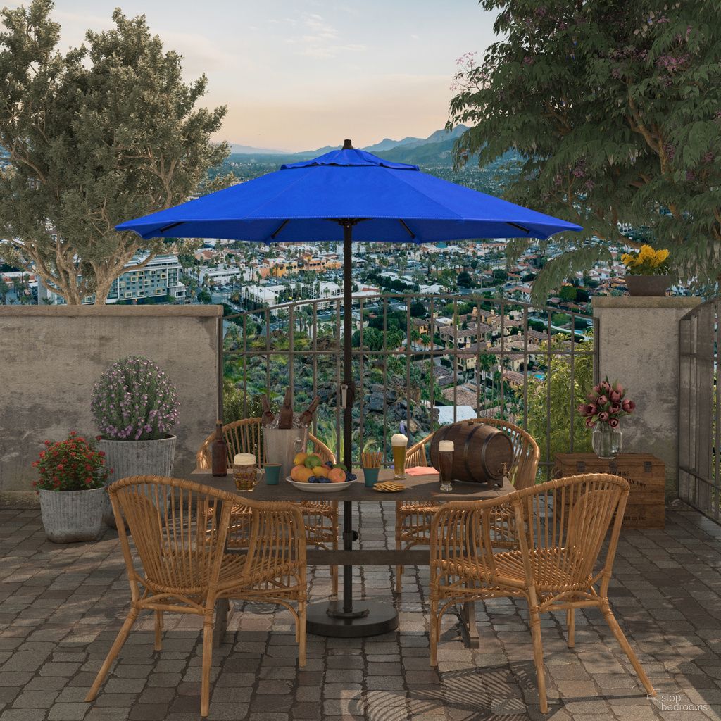 Casa 7.5' Patio Umbrella with Aluminum Pole Ribs Auto Tilt Crank Lift with Sunbrella Fabric In Pacific Blue and Bronze