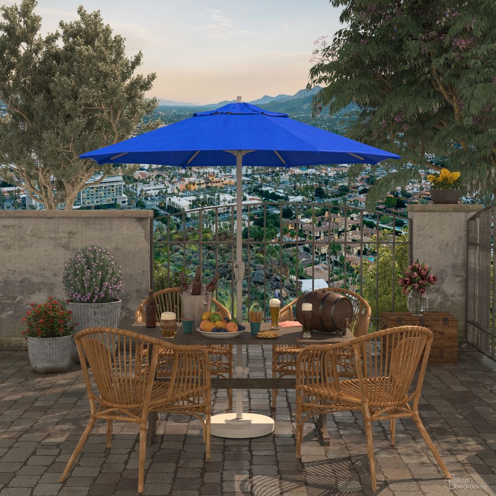Casa 7.5' Patio Umbrella with Aluminum Pole Ribs Auto Tilt Crank Lift with Sunbrella Fabric In Pacific Blue and Matte White