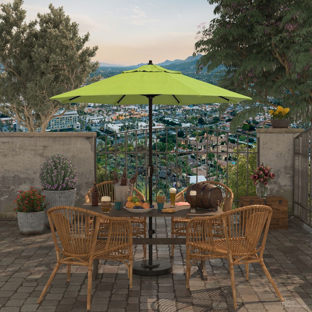 Casa 7.5' Patio Umbrella with Aluminum Pole Ribs Auto Tilt Crank Lift with Sunbrella Fabric In Parrot and Bronze