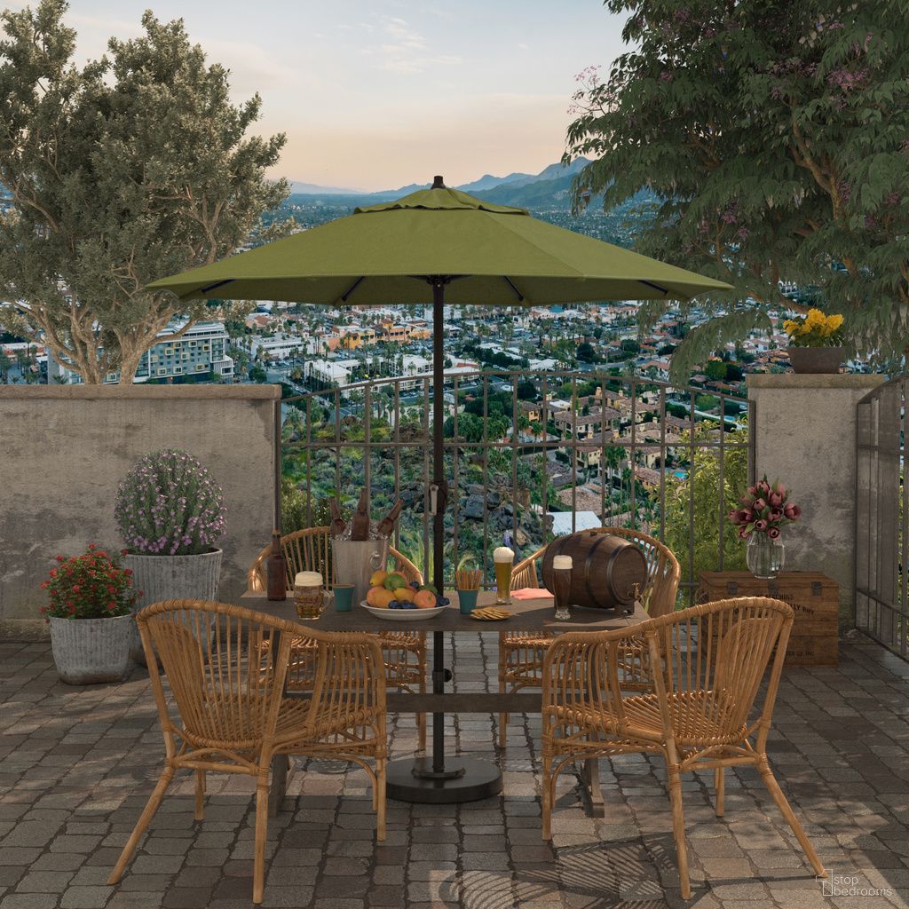 Casa 7.5' Patio Umbrella with Aluminum Pole Ribs Auto Tilt Crank Lift with Sunbrella Fabric In Spectrum Cilantro and Bronze