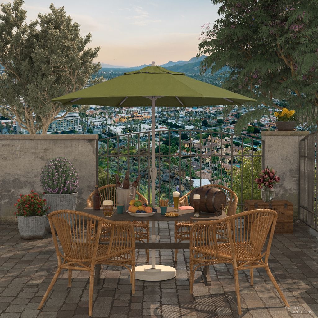 Casa 7.5' Patio Umbrella with Aluminum Pole Ribs Auto Tilt Crank Lift with Sunbrella Fabric In Spectrum Cilantro and Matte White