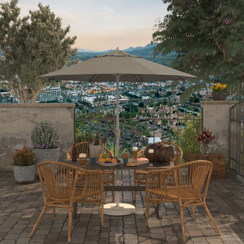 Casa 7.5' Patio Umbrella with Aluminum Pole Ribs Auto Tilt Crank Lift with Sunbrella Fabric In Spectrum Dove and Matte White