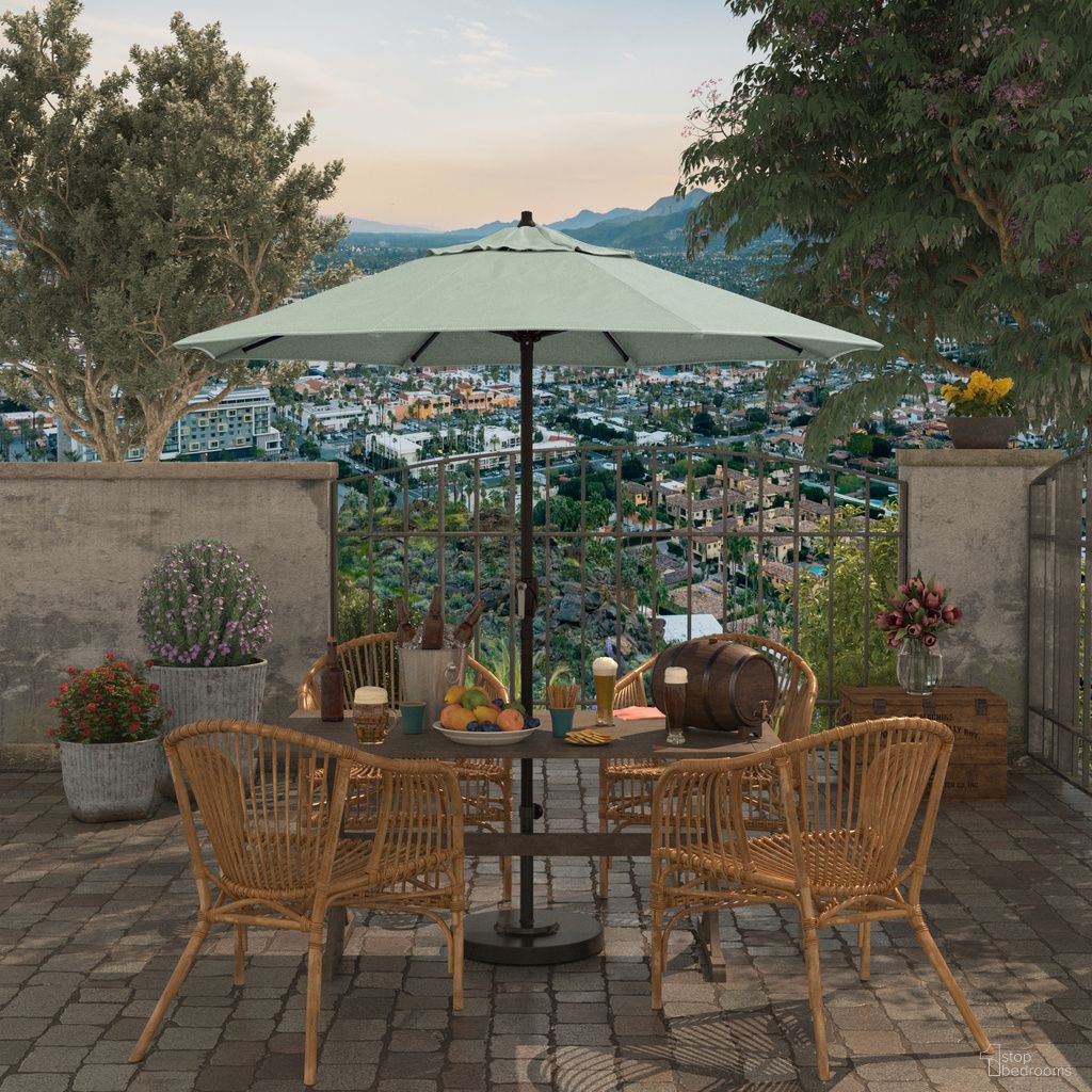 Casa 7.5' Patio Umbrella with Aluminum Pole Ribs Auto Tilt Crank Lift with Sunbrella Fabric In Spectrum Mist and Bronze