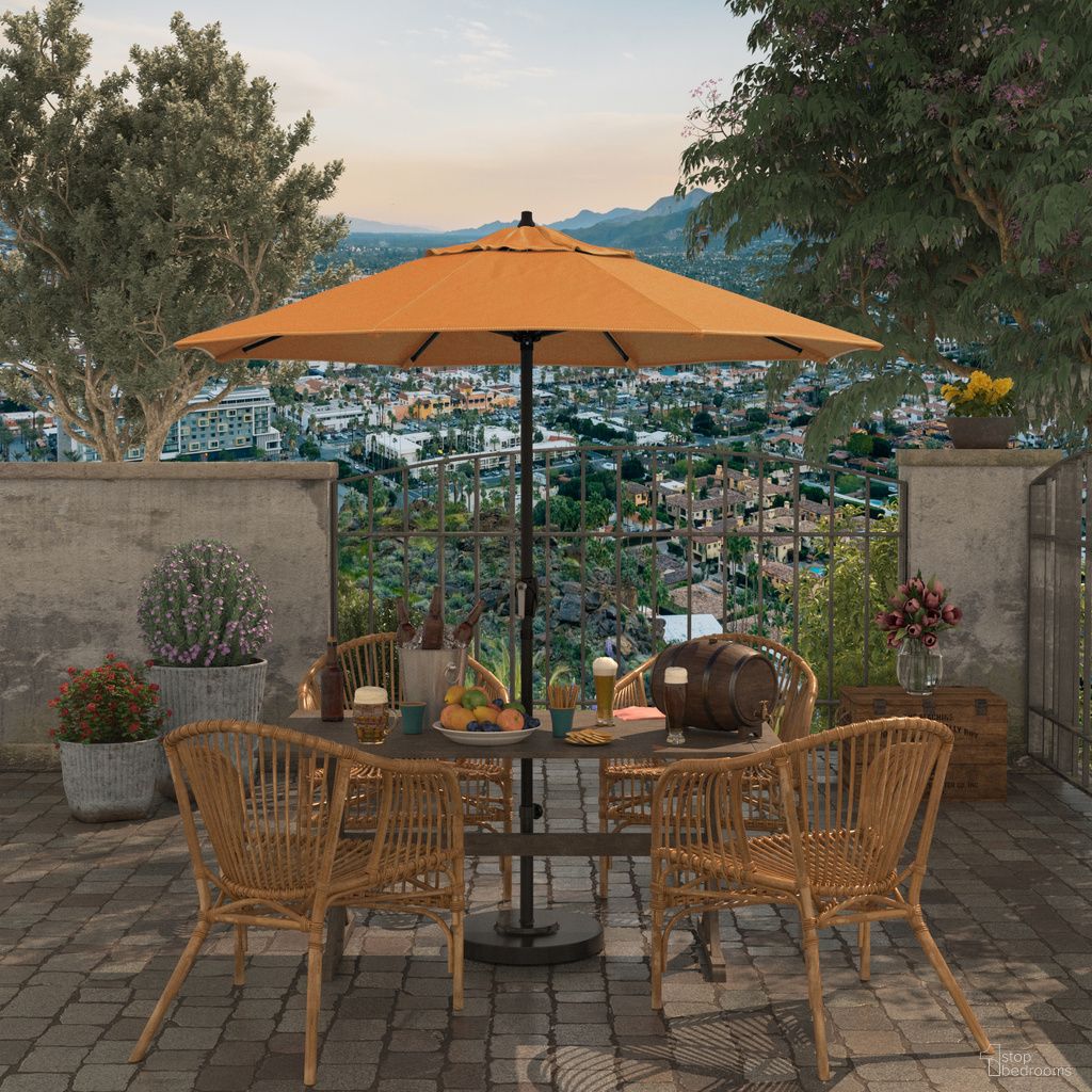 Casa 7.5' Patio Umbrella with Aluminum Pole Ribs Auto Tilt Crank Lift with Sunbrella Fabric In Tangerine and Stone Black