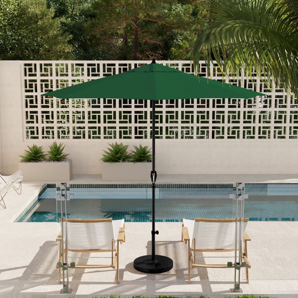Casa 9' Patio Umbrella with Aluminum Pole Ribs Auto Tilt Crank Lift with Olefin Fabric In Hunter Green and Stone Black
