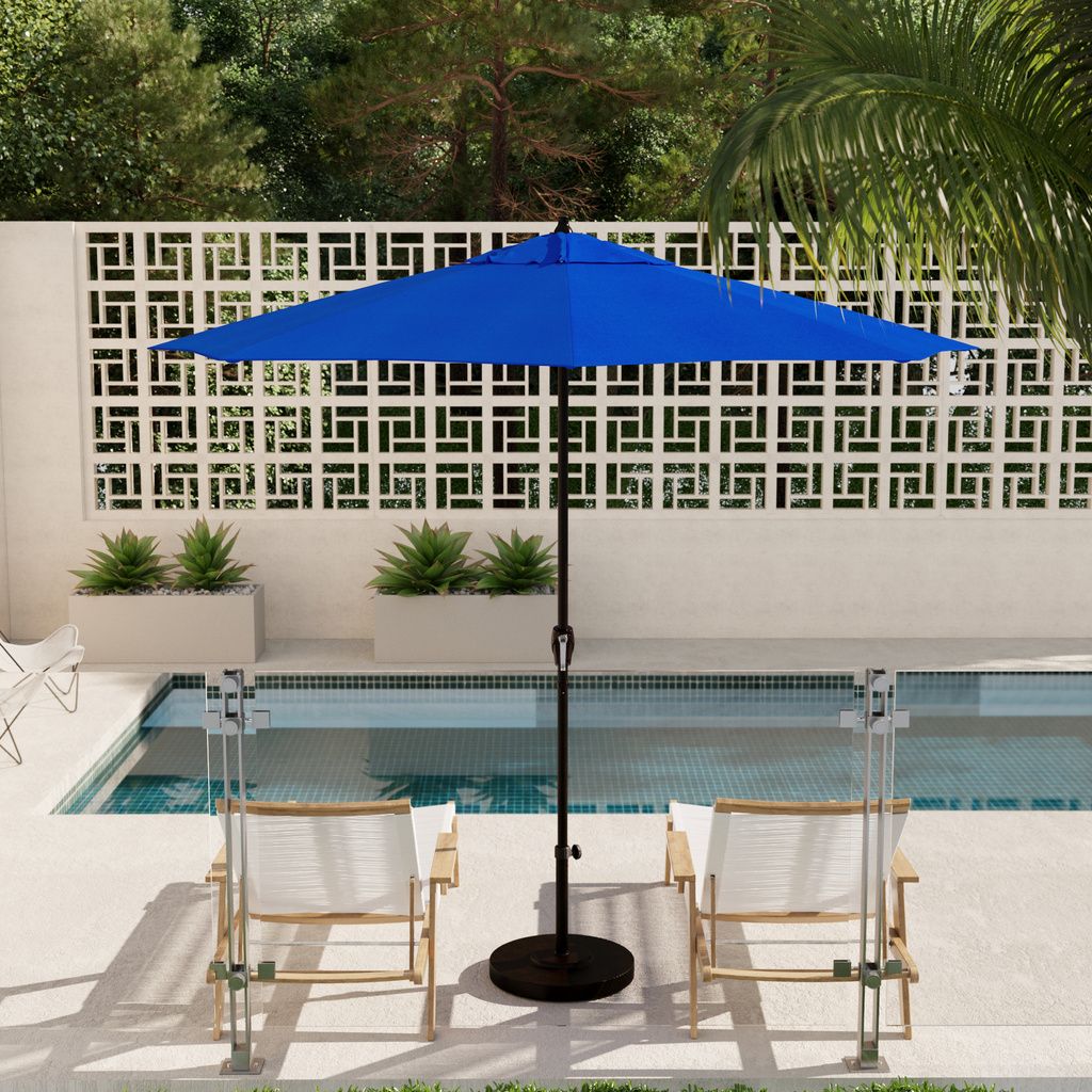 Casa 9' Patio Umbrella with Aluminum Pole Ribs Auto Tilt Crank Lift with Olefin Fabric In Royal Blue and Bronze