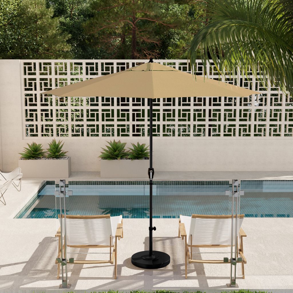 Casa 9' Patio Umbrella with Aluminum Pole Ribs Auto Tilt Crank Lift with Sunbrella Fabric In Antique Beige and Stone Black