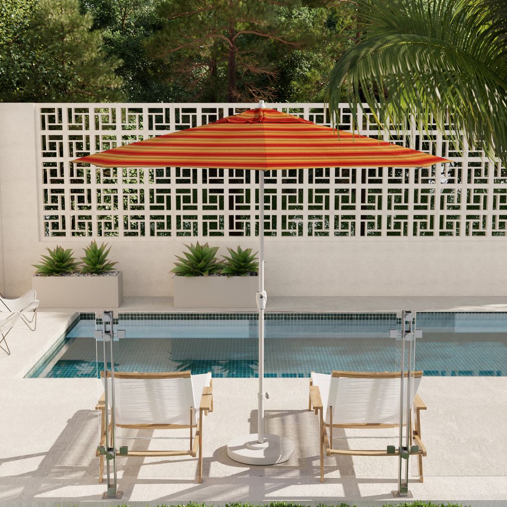 Casa 9' Patio Umbrella with Aluminum Pole Ribs Auto Tilt Crank Lift with Sunbrella Fabric In Astoria Sunset and Matte White