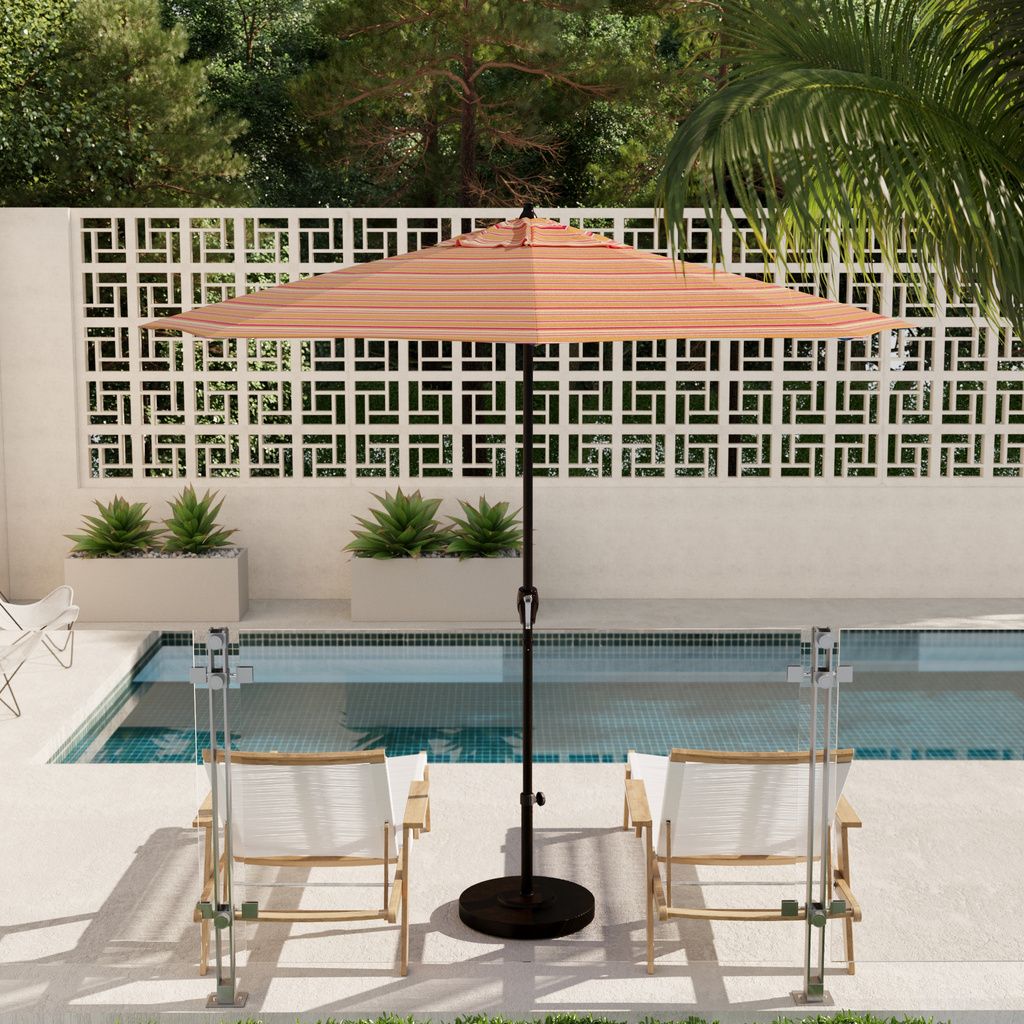 Casa 9' Patio Umbrella with Aluminum Pole Ribs Auto Tilt Crank Lift with Sunbrella Fabric In Dolce Mango and Bronze