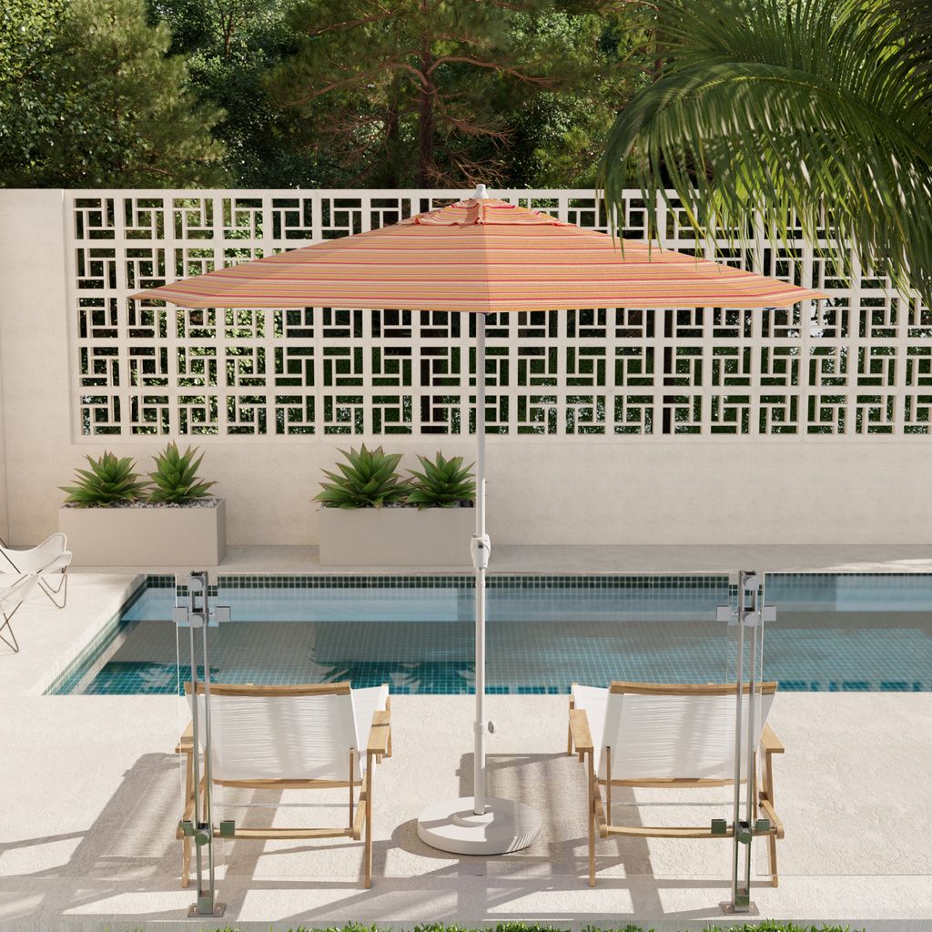 Casa 9' Patio Umbrella with Aluminum Pole Ribs Auto Tilt Crank Lift with Sunbrella Fabric In Dolce Mango and Matte White