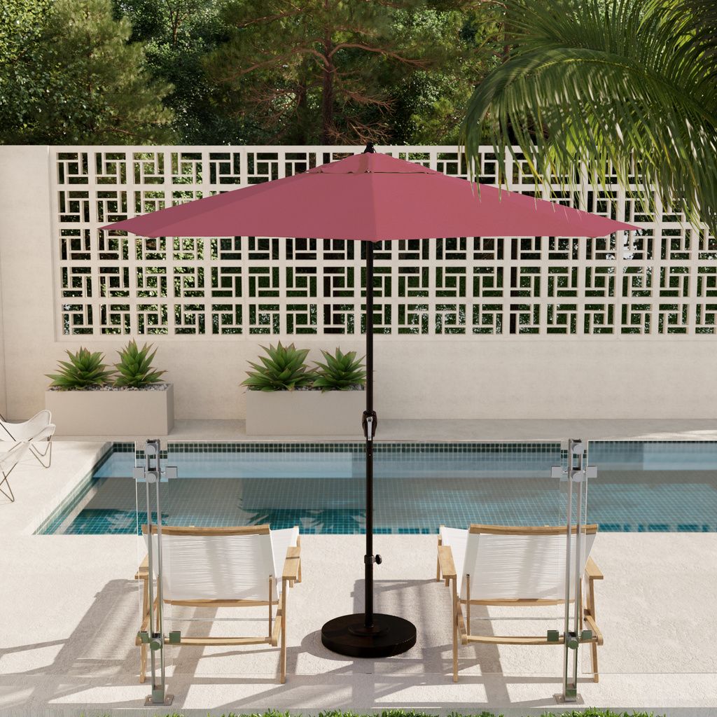 Casa 9' Patio Umbrella with Aluminum Pole Ribs Auto Tilt Crank Lift with Sunbrella Fabric In Hot Pink and Bronze