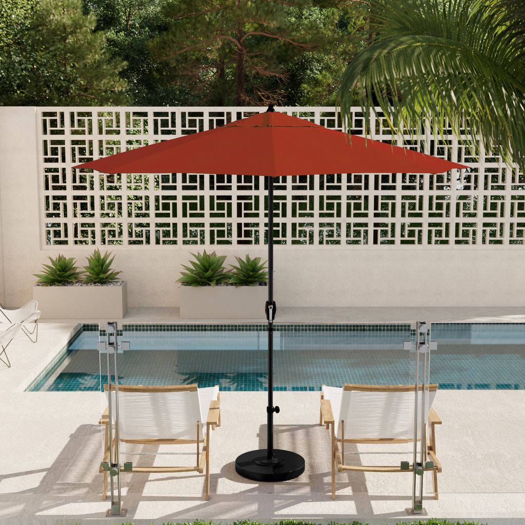 Casa 9' Patio Umbrella with Aluminum Pole Ribs Auto Tilt Crank Lift with Sunbrella Fabric In Jockey Red and Stone Black