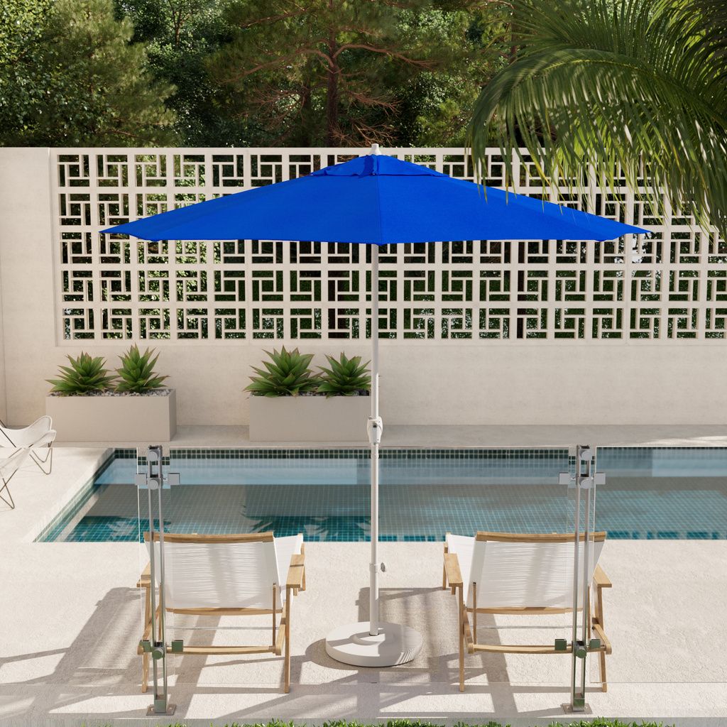 Casa 9' Patio Umbrella with Aluminum Pole Ribs Auto Tilt Crank Lift with Sunbrella Fabric In Pacific Blue and Matte White