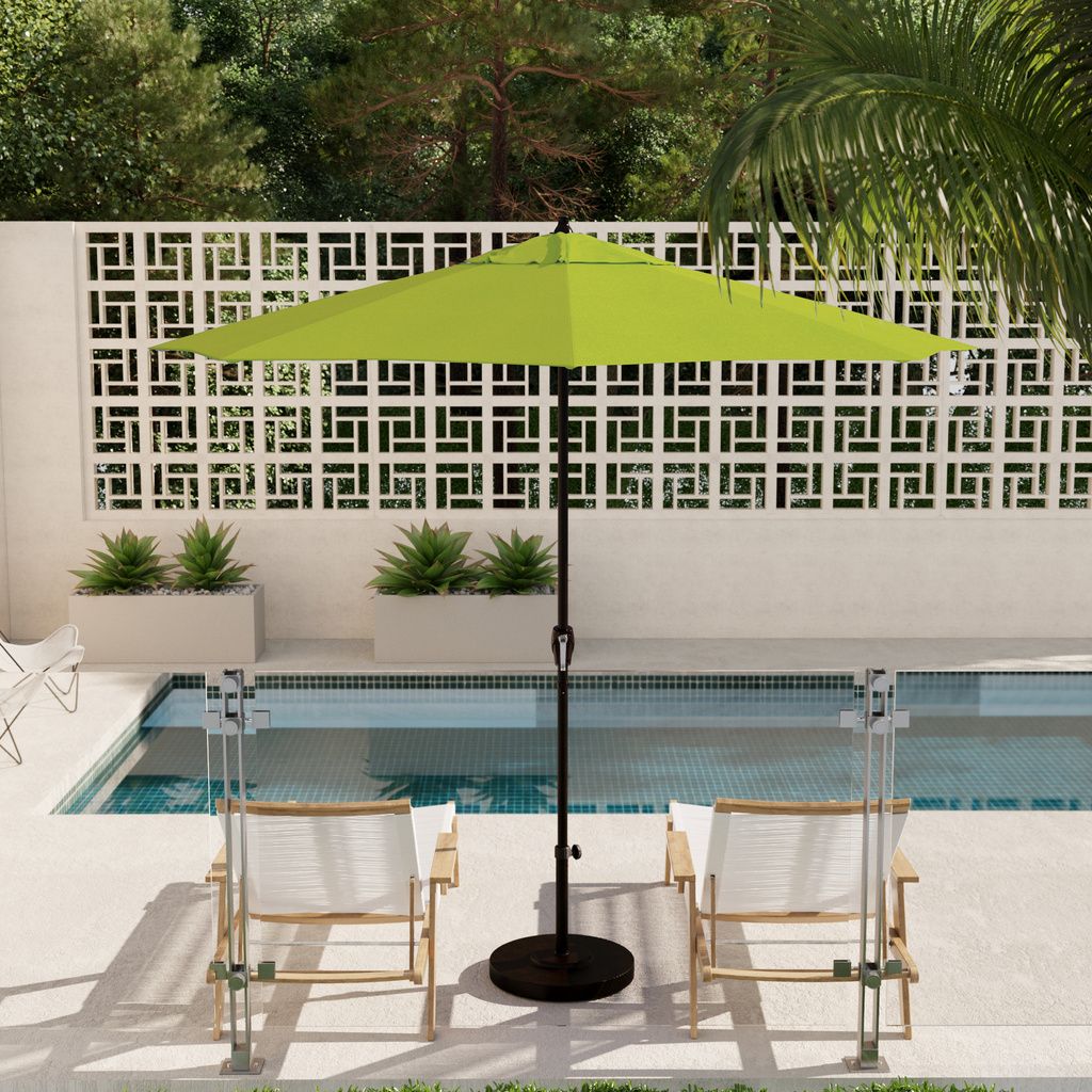 Casa 9' Patio Umbrella with Aluminum Pole Ribs Auto Tilt Crank Lift with Sunbrella Fabric In Parrot and Bronze
