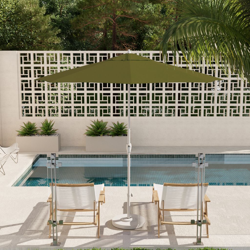 Casa 9' Patio Umbrella with Aluminum Pole Ribs Auto Tilt Crank Lift with Sunbrella Fabric In Spectrum Cilantro and Matte White
