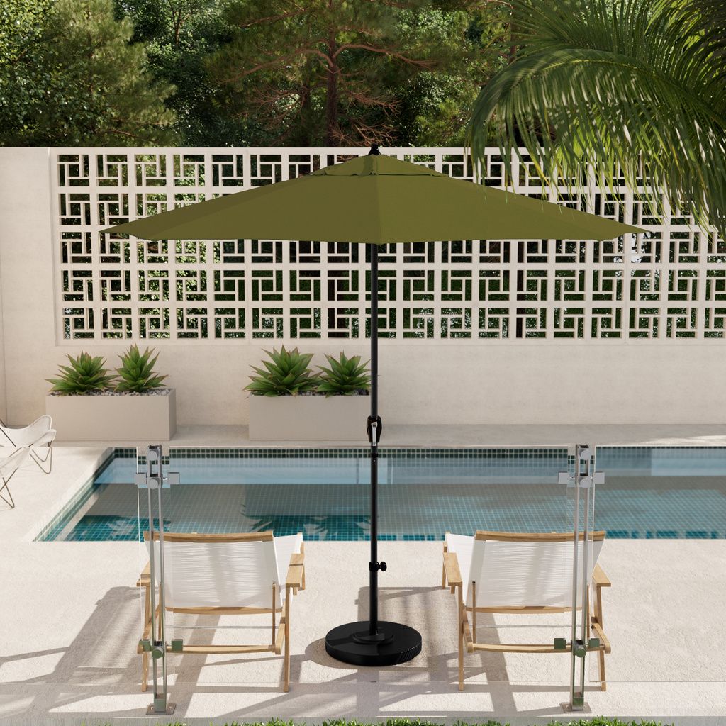 Casa 9' Patio Umbrella with Aluminum Pole Ribs Auto Tilt Crank Lift with Sunbrella Fabric In Spectrum Cilantro and Stone Black