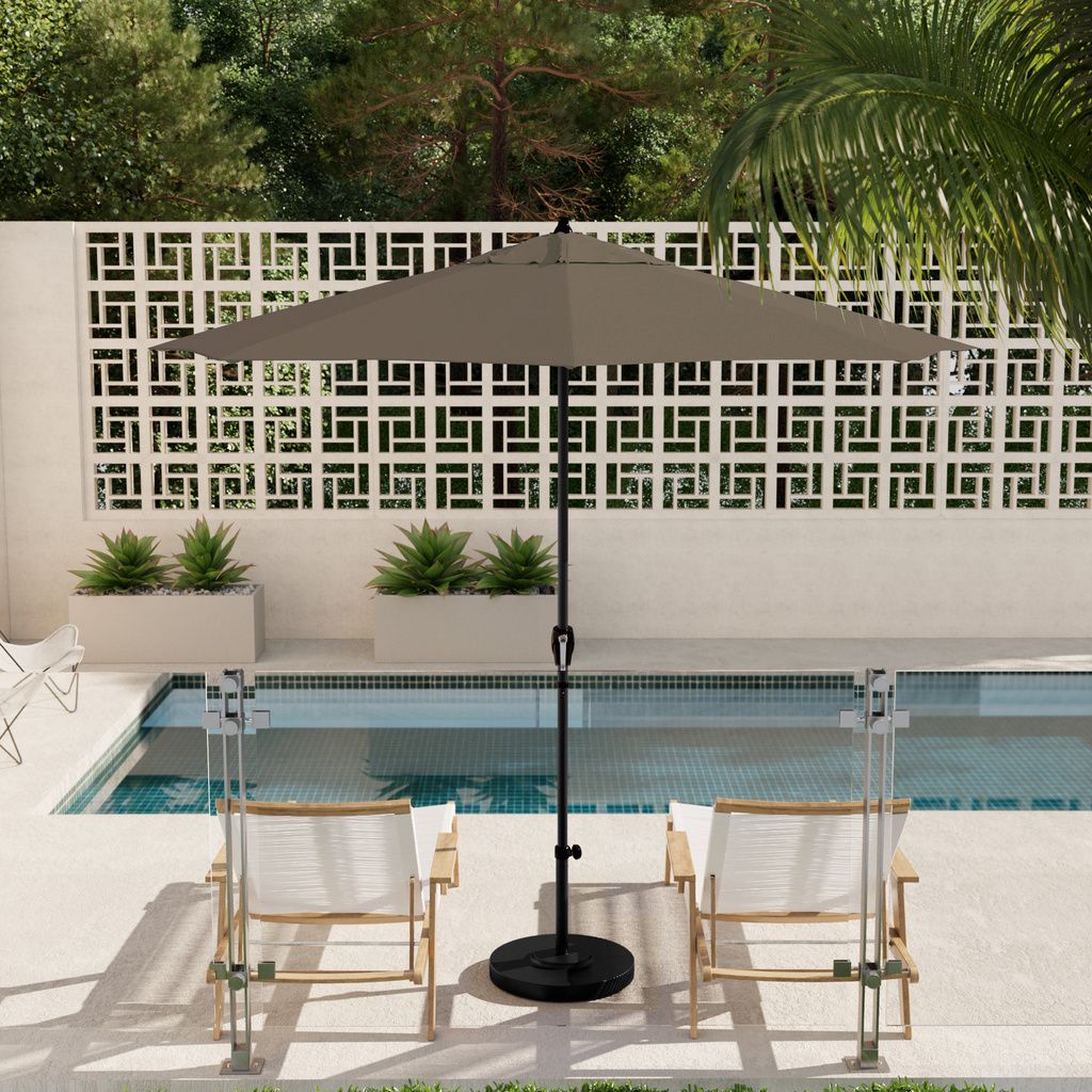 Casa 9' Patio Umbrella with Aluminum Pole Ribs Auto Tilt Crank Lift with Sunbrella Fabric In Spectrum Dove and Stone Black