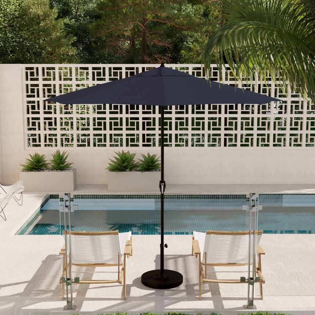 Casa 9' Patio Umbrella with Aluminum Pole Ribs Auto Tilt Crank Lift with Sunbrella Fabric In Spectrum Indigo and Bronze