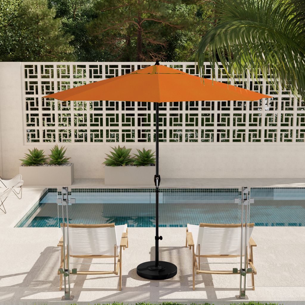 Casa 9' Patio Umbrella with Aluminum Pole Ribs Auto Tilt Crank Lift with Sunbrella Fabric In Tuscan and Stone Black