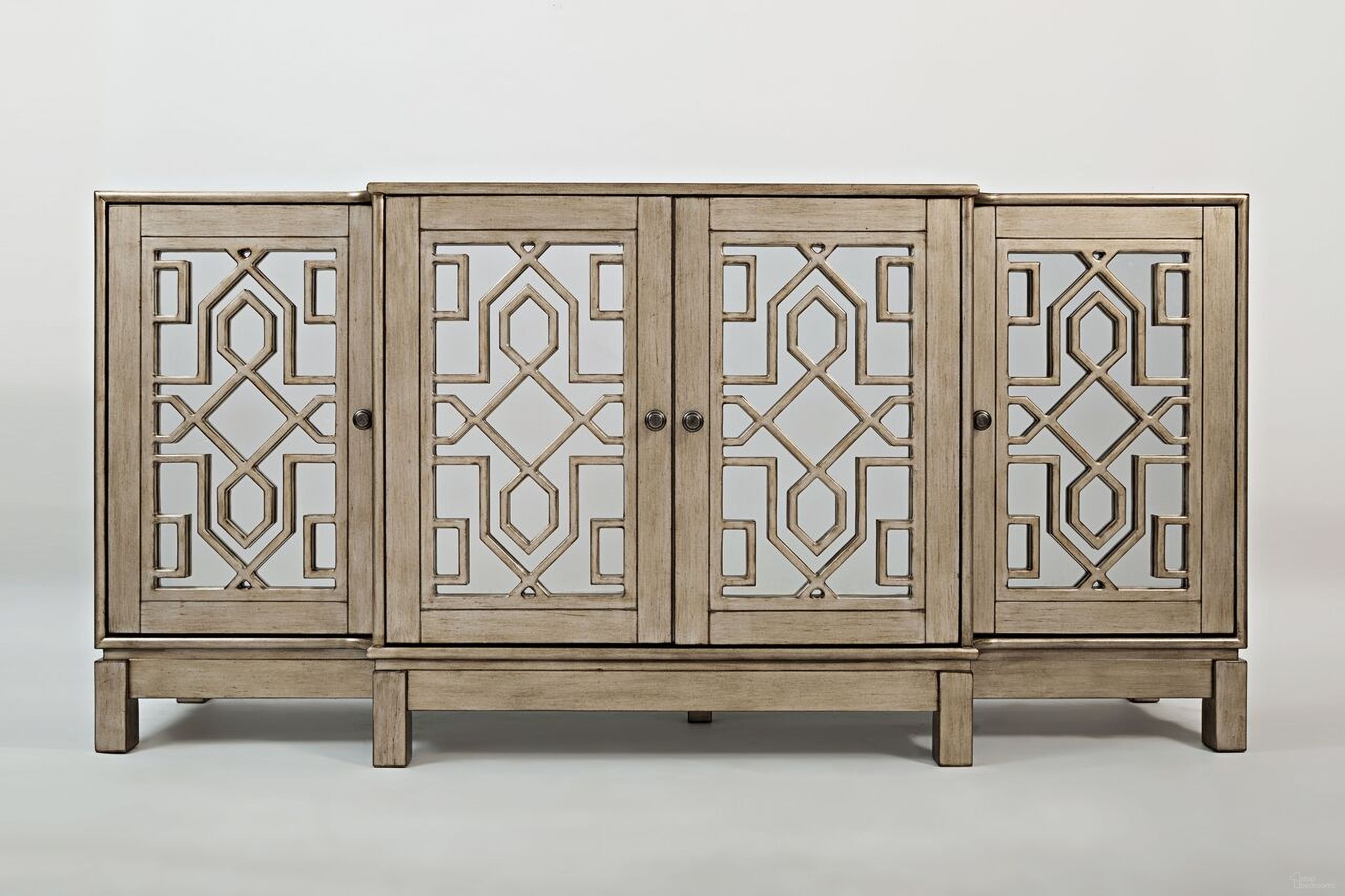 The appearance of Casa Bella 70 Inch Mirrored Console 4 Door Storage Cabinet In Vintage Silver designed by Jofran in the traditional interior design. This vintage silver piece of furniture  was selected by 1StopBedrooms from Casa Bella Collection to add a touch of cosiness and style into your home. Sku: 1550-70. Material: Acacia.
