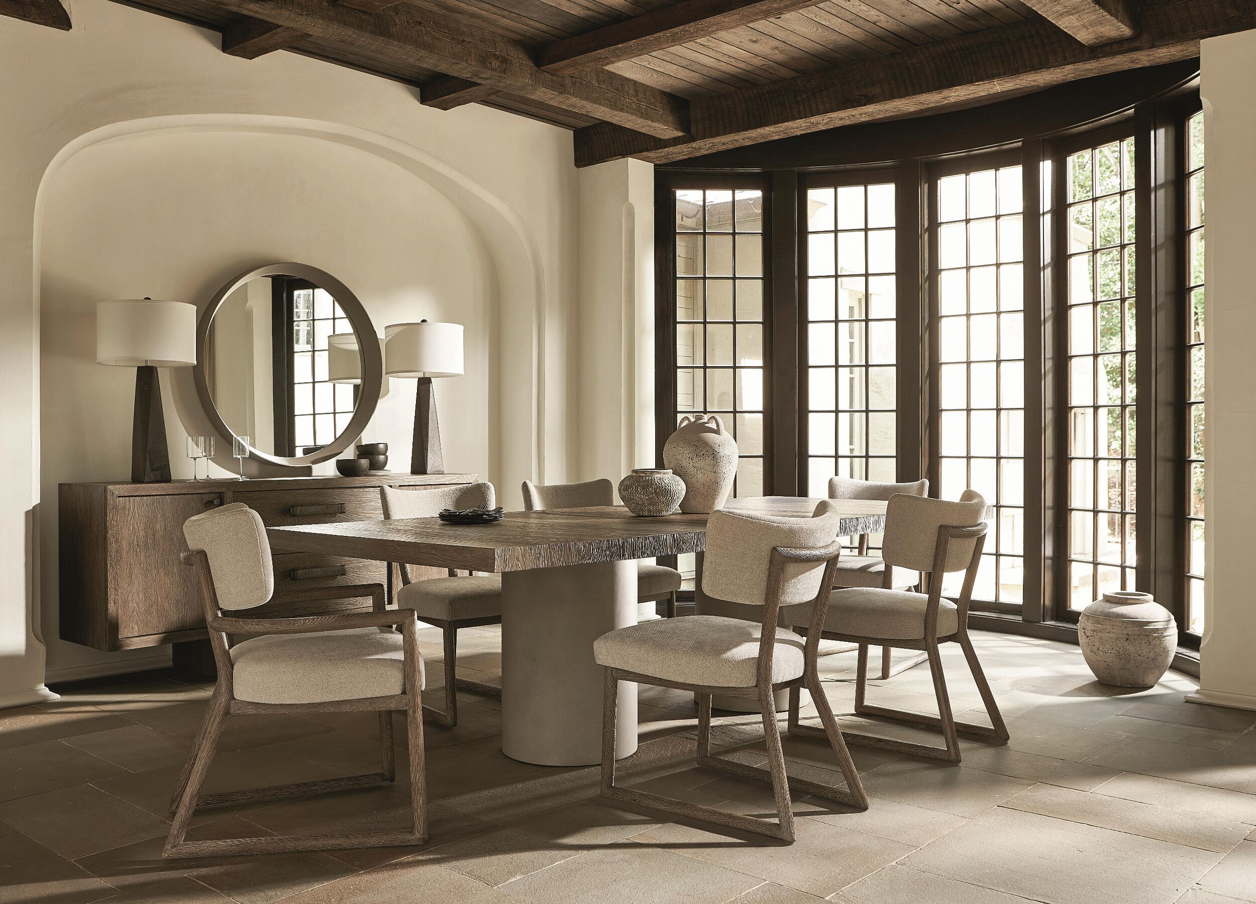 The appearance of Casa Paros Dining Set In Playa designed by Bernhardt in the modern / contemporary interior design. This playa piece of furniture was selected by 1StopBedrooms from Casa Paros Collection to add a touch of cosiness and style into your home. Sku: 317242;317244;317561. Table Base Style: Double Pedestal. Material: Wood. Table Top Shape: Rectangular. Size: 46" x 86".