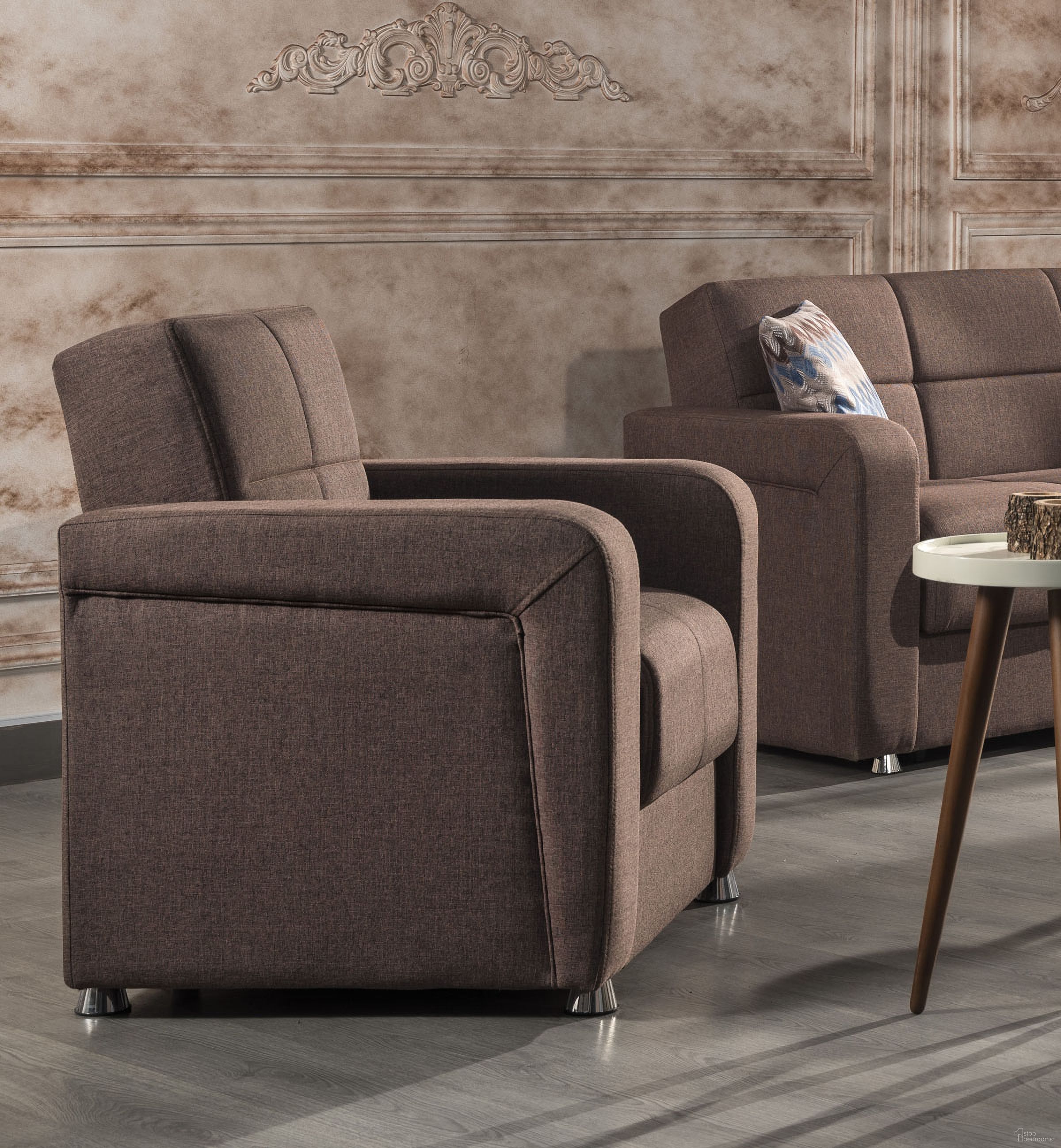 The appearance of Casamode Harmony Brown Arm Chair designed by Casamode in the modern / contemporary interior design. This brown piece of furniture was selected by 1StopBedrooms from Harmony Collection to add a touch of cosiness and style into your home. Sku: HAR-BN-AC. Material: Polypropylene.