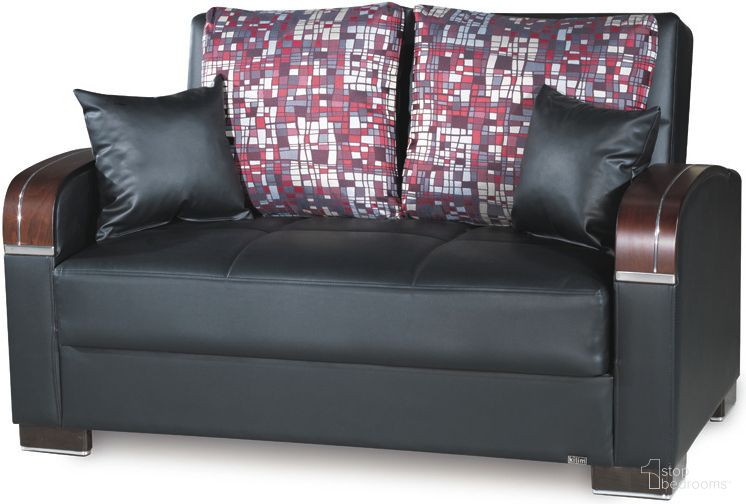 The appearance of Casamode Mobimax Black PU Loveseat designed by Casamode in the modern / contemporary interior design. This black piece of furniture  was selected by 1StopBedrooms from Mobimax Collection to add a touch of cosiness and style into your home. Sku: MOB-LS-BLK-PU. Material: Leather.