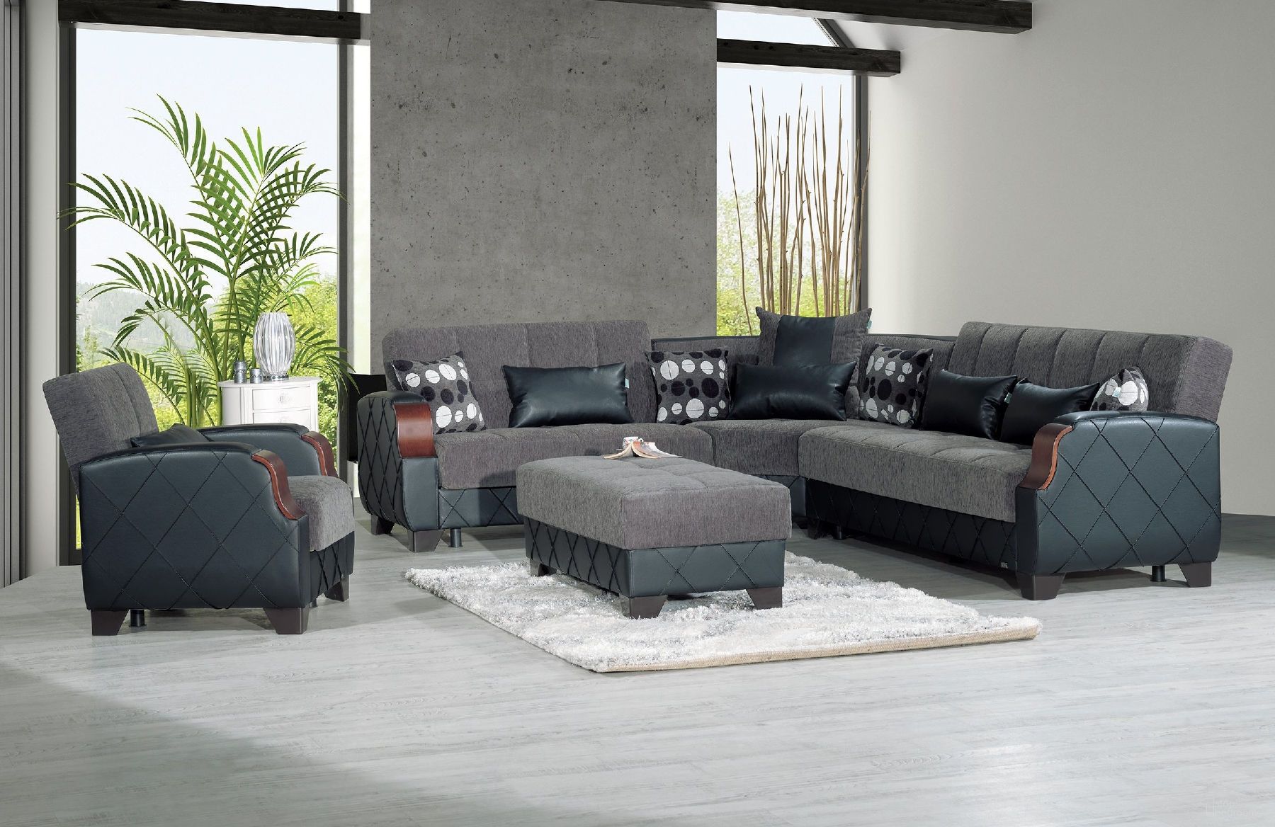 Molina Floket Gray Sectional Sofa Sleeper - Thumbnail 4