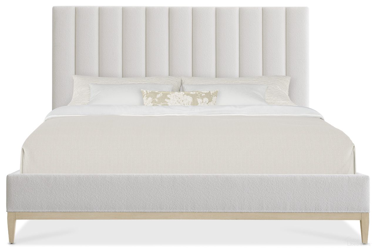 The appearance of Cascade King Upholstered Bed In White designed by Hooker in the transitional interior design. This white piece of furniture  was selected by 1StopBedrooms from Cascade Collection to add a touch of cosiness and style into your home. Sku: 6120-90366-80. Bed Type: Platform Bed. Material: Wood. Bed Size: King.