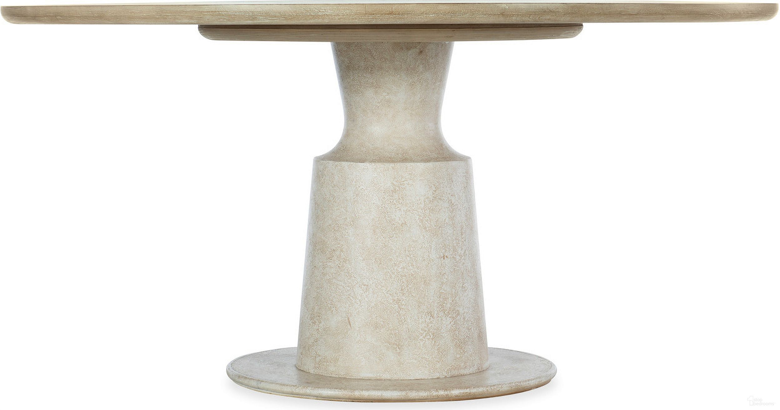 The appearance of Cascade Pedestal Dining Table designed by Hooker in the transitional interior design. This light wood piece of furniture was selected by 1StopBedrooms from Cascade Collection to add a touch of cosiness and style into your home. Sku: 6120-75203B-80;6120-75203T-80. Table Base Style: Pedestal. Table Top Shape: Round. Size: 60". Material: Oak Veneer.