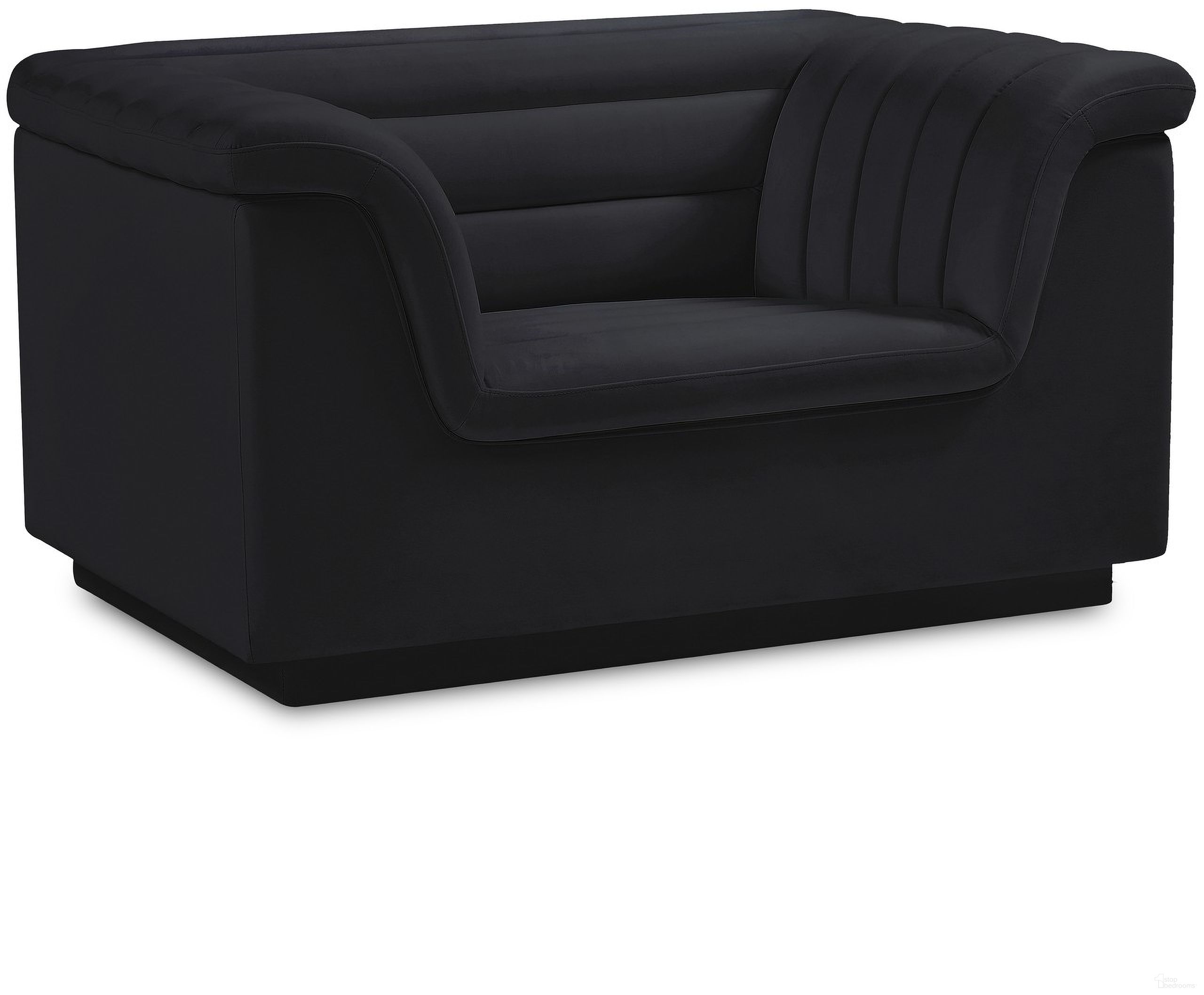The appearance of Cascade Velvet Fabric Chair In Black designed by Meridian in the modern / contemporary interior design. This black piece of furniture was selected by 1StopBedrooms from Cascade Collection to add a touch of cosiness and style into your home. Sku: 192Black-C. Material: Velvet.