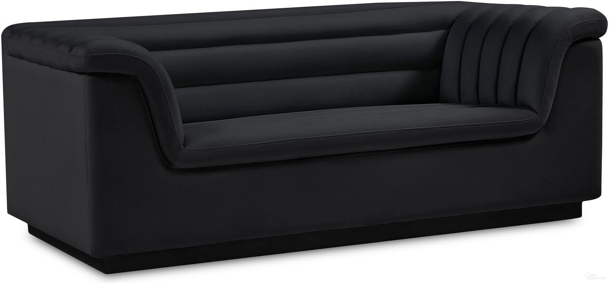 The appearance of Cascade Velvet Fabric Loveseat In Black designed by Meridian in the modern / contemporary interior design. This black piece of furniture was selected by 1StopBedrooms from Cascade Collection to add a touch of cosiness and style into your home. Sku: 192Black-L. Material: Velvet.
