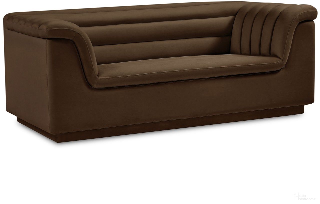 The appearance of Cascade Velvet Fabric Loveseat In Brown designed by Meridian in the modern / contemporary interior design. This brown piece of furniture was selected by 1StopBedrooms from Cascade Collection to add a touch of cosiness and style into your home. Sku: 192Brown-L. Material: Velvet.