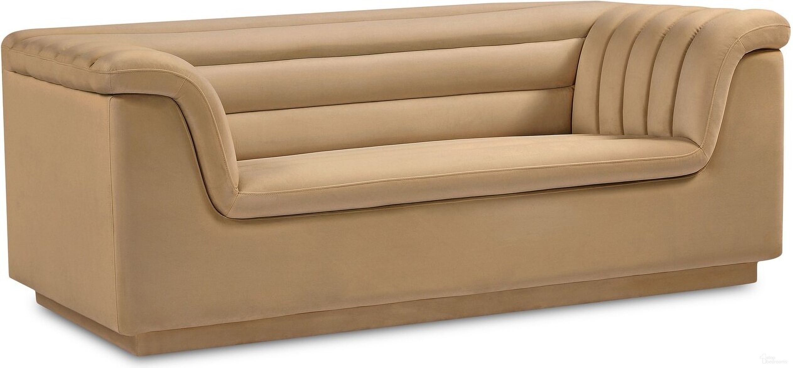 The appearance of Cascade Velvet Fabric Loveseat In Camel designed by Meridian in the modern / contemporary interior design. This camel piece of furniture was selected by 1StopBedrooms from Cascade Collection to add a touch of cosiness and style into your home. Sku: 192Camel-L. Material: Velvet.