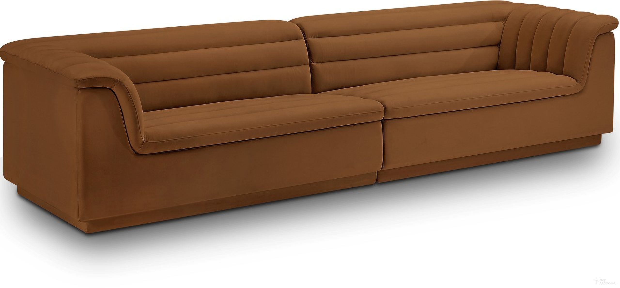 The appearance of Cascade Velvet Fabric Modular Sofa In Saddle designed by Meridian in the modern / contemporary interior design. This saddle piece of furniture was selected by 1StopBedrooms from Cascade Collection to add a touch of cosiness and style into your home. Sku: 194Saddle-Left;194Saddle-Right. Material: Velvet.