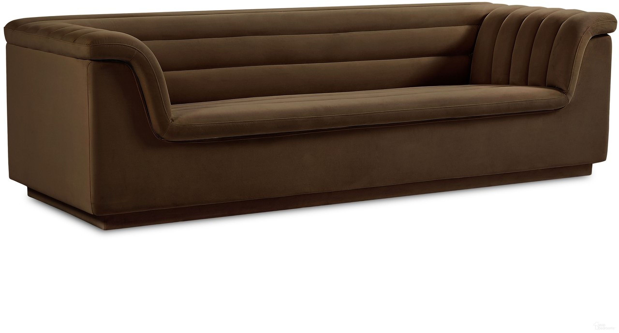 The appearance of Cascade Velvet Fabric Sofa In Brown designed by Meridian in the modern / contemporary interior design. This brown piece of furniture was selected by 1StopBedrooms from Cascade Collection to add a touch of cosiness and style into your home. Sku: 192Brown-S. Material: Velvet.