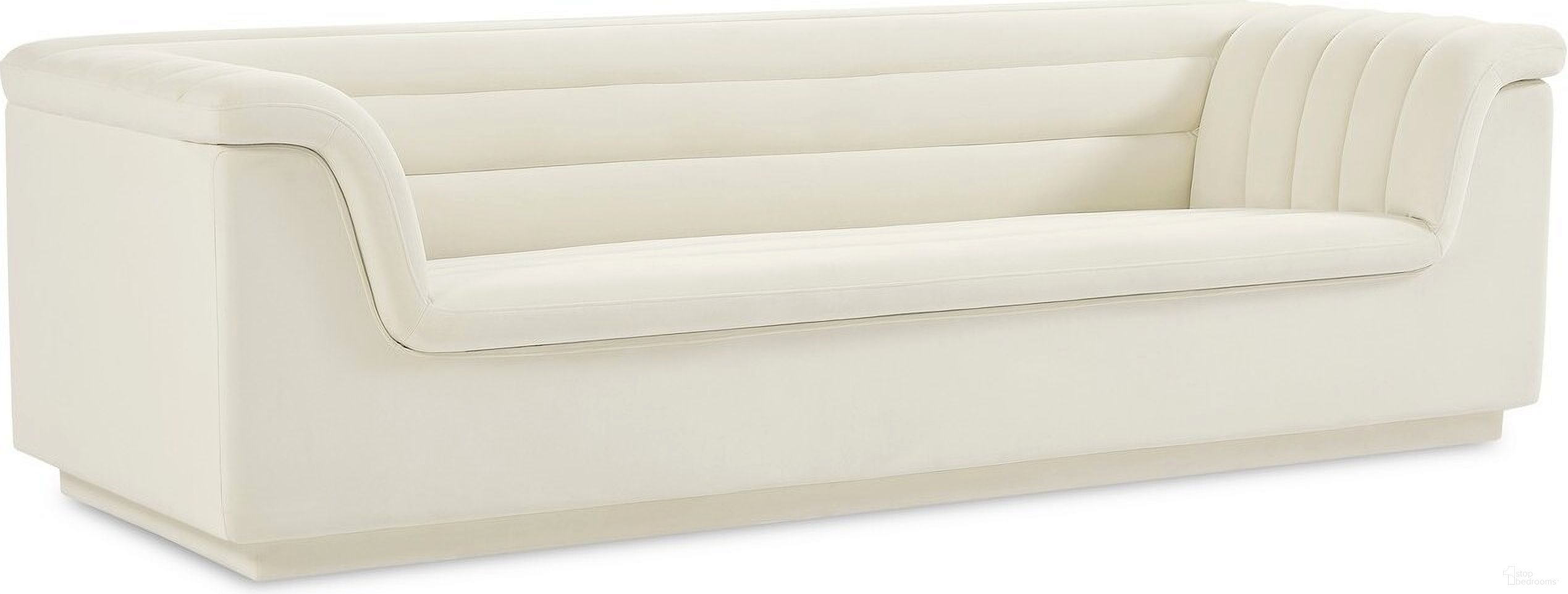 The appearance of Cascade Velvet Fabric Sofa In Cream designed by Meridian in the modern / contemporary interior design. This cream piece of furniture was selected by 1StopBedrooms from Cascade Collection to add a touch of cosiness and style into your home. Sku: 192Cream-S. Material: Velvet.