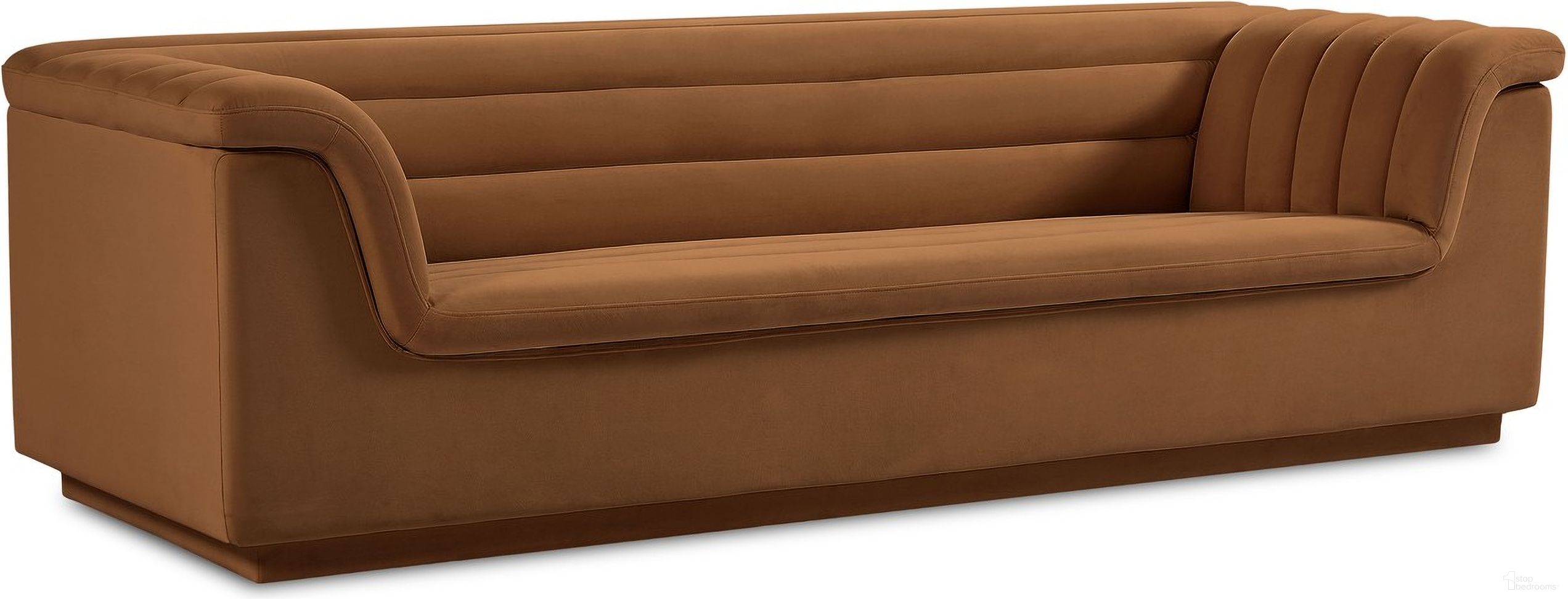 The appearance of Cascade Velvet Fabric Sofa In Saddle designed by Meridian in the modern / contemporary interior design. This saddle piece of furniture  was selected by 1StopBedrooms from Cascade Collection to add a touch of cosiness and style into your home. Sku: 192Saddle-S. Material: Velvet.