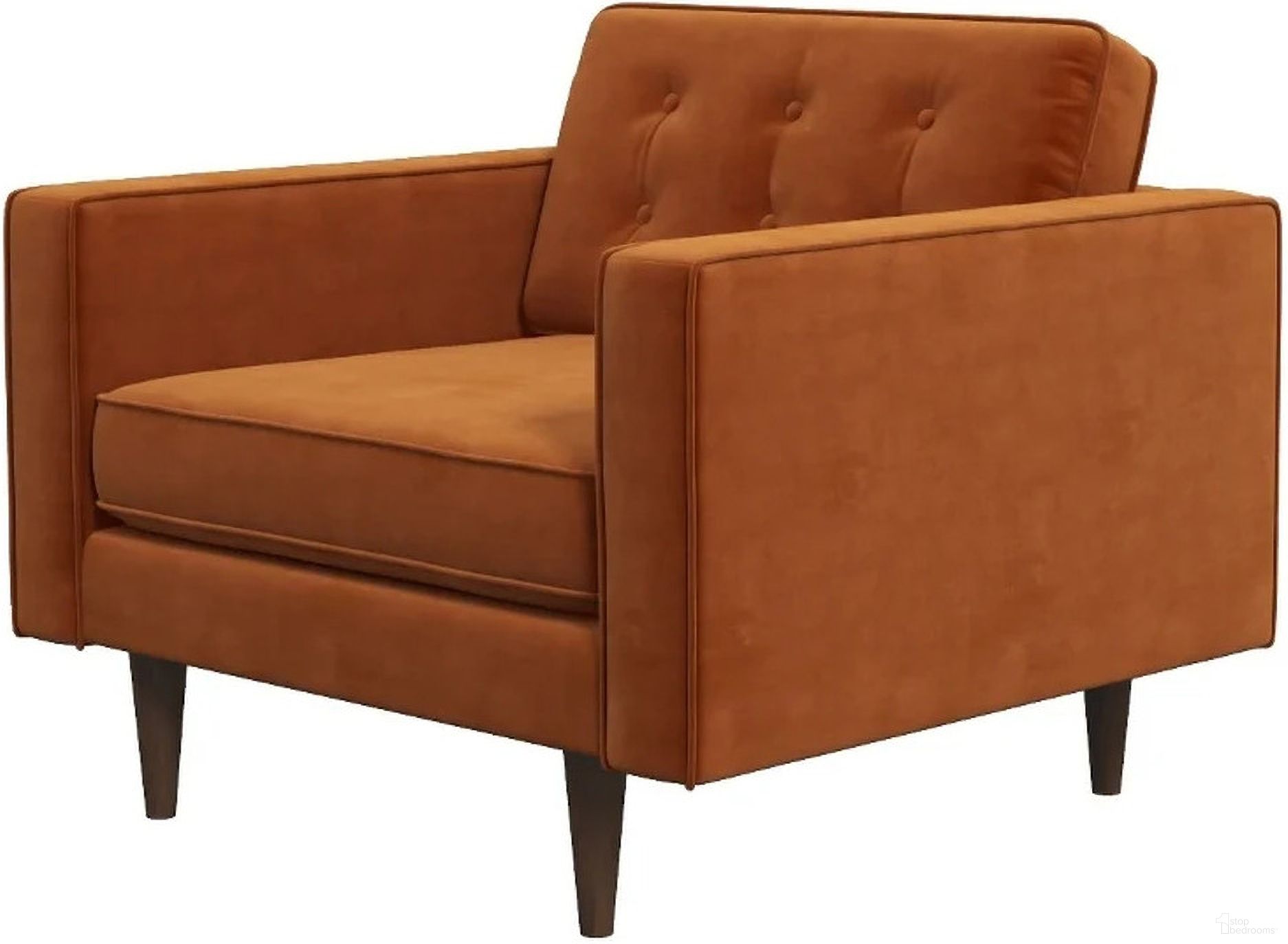 The appearance of Casey Burnt Orange Velvet Lounge Chair designed by Ashcroft Furniture in the transitional interior design. This orange piece of furniture was selected by 1StopBedrooms from Casey Collection to add a touch of cosiness and style into your home. Sku: LCH00301002. Material: Wood.