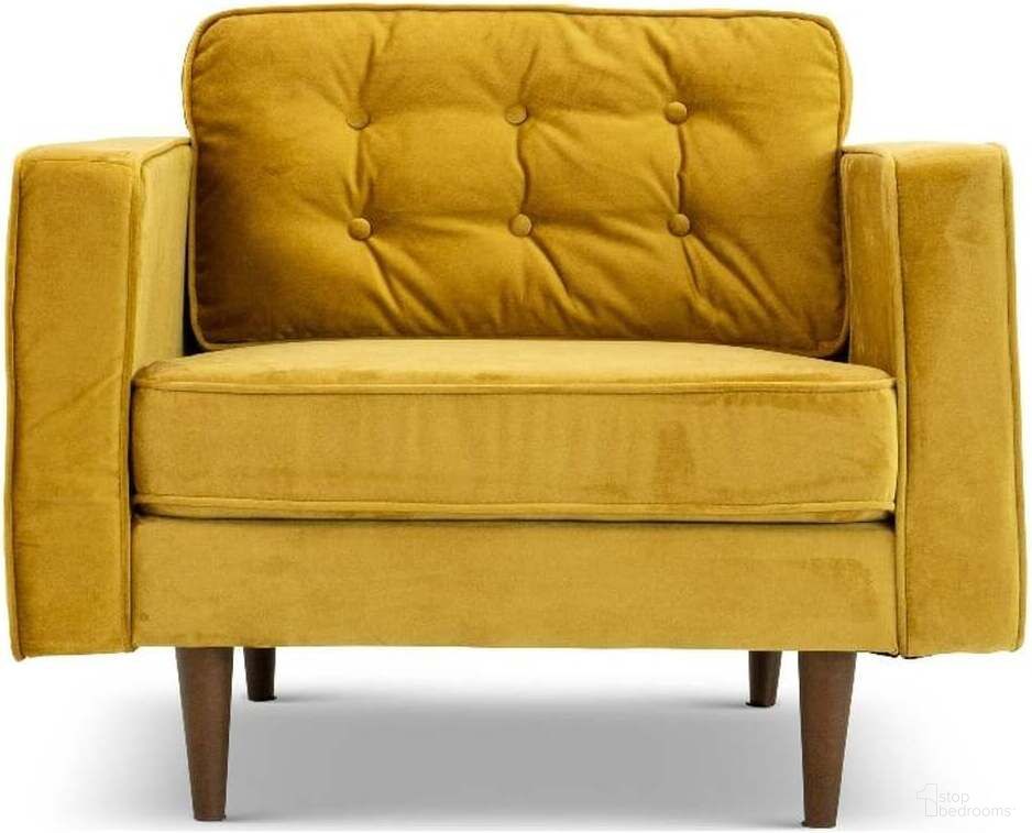The appearance of Casey Gold Velvet Lounge Chair designed by Ashcroft Furniture in the transitional interior design. This gold piece of furniture was selected by 1StopBedrooms from Casey Collection to add a touch of cosiness and style into your home. Sku: LCH00301003. Material: Wood.