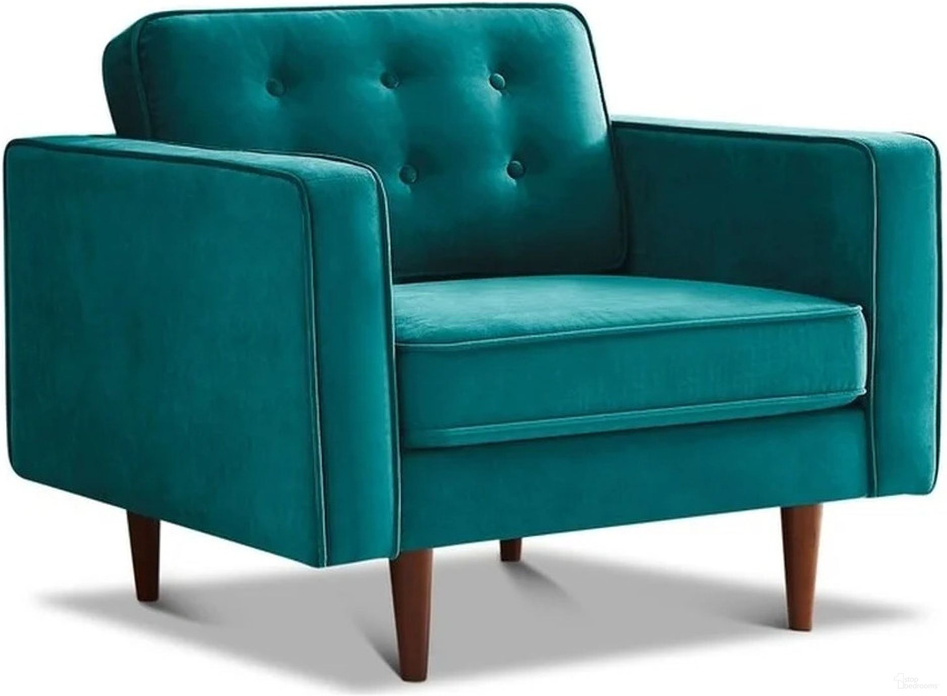 The appearance of Casey Teal Velvet Lounge Chair designed by Ashcroft Furniture in the transitional interior design. This teal piece of furniture was selected by 1StopBedrooms from Casey Collection to add a touch of cosiness and style into your home. Sku: LCH00301005. Material: Wood.