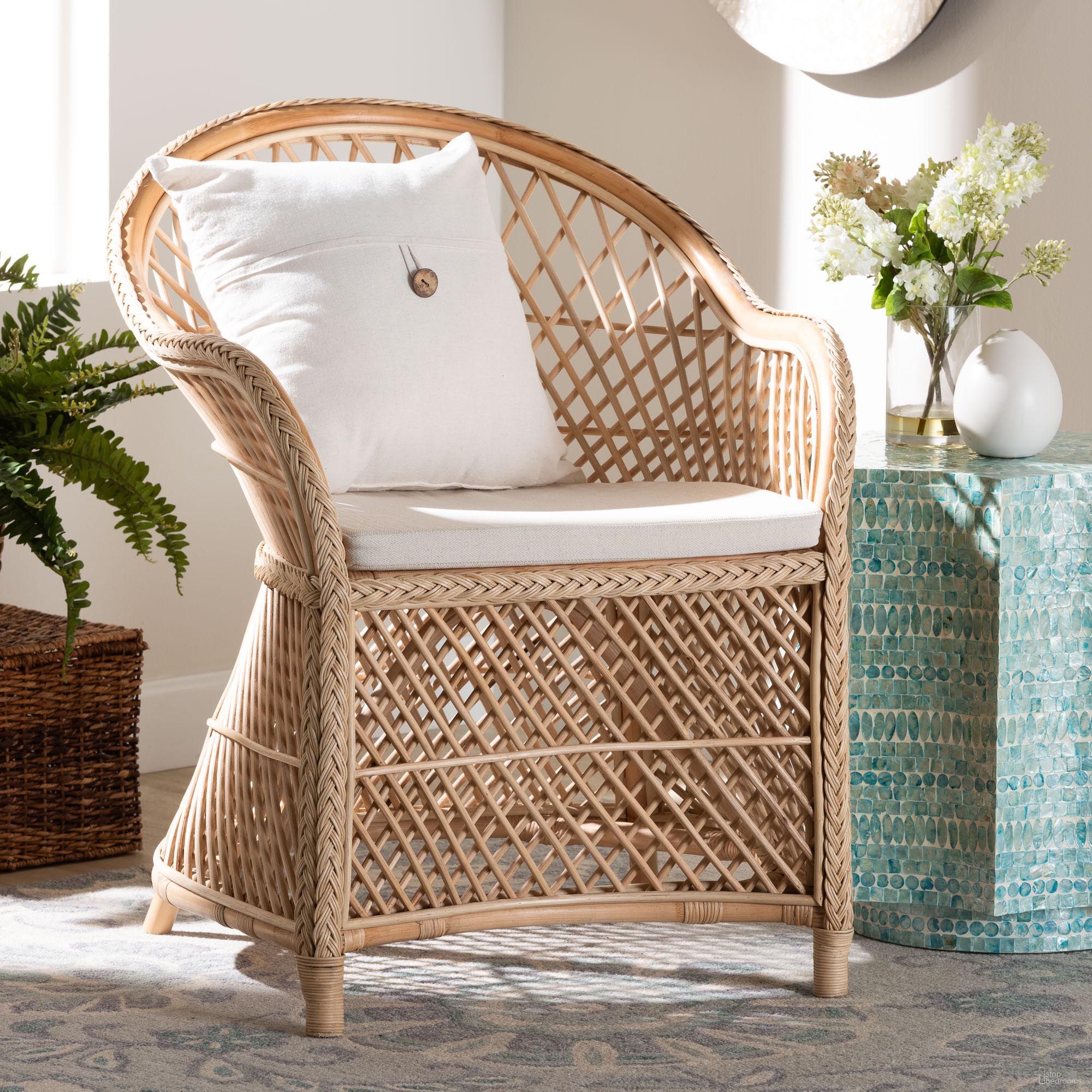 The appearance of Casilda Braided Rattan Arm Chair In Natural designed by Baxton Studio in the bohemian interior design. This natural piece of furniture was selected by 1StopBedrooms from Casilda Collection to add a touch of cosiness and style into your home. Sku: RCN 012-Natural Rattan-AC. Material: Natural Rattan.