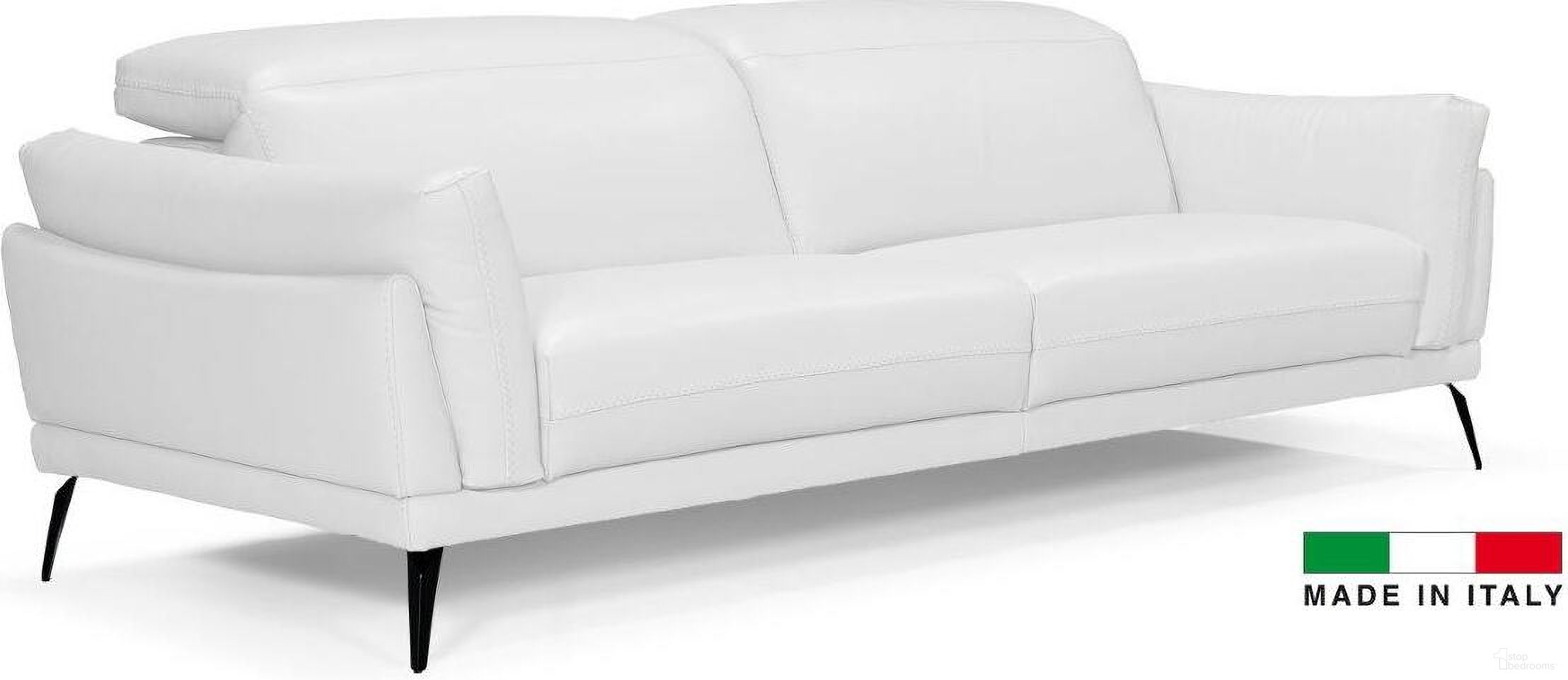 The appearance of Casino Sofa White designed by Bellini Modern Living in the modern / contemporary interior design. This white piece of furniture  was selected by 1StopBedrooms from Casino Collection to add a touch of cosiness and style into your home. Sku: Casino S WHT. Material: Leather.